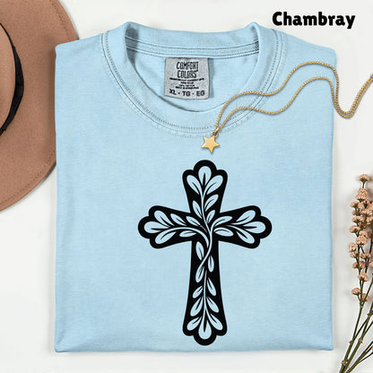 Floral Cross Comfort Colors T Shirt