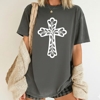 Floral Cross Comfort Colors T Shirt