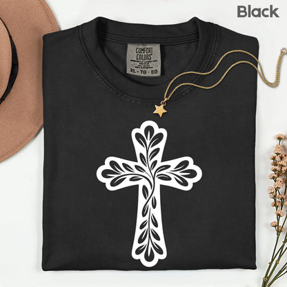 Floral Cross Comfort Colors T Shirt