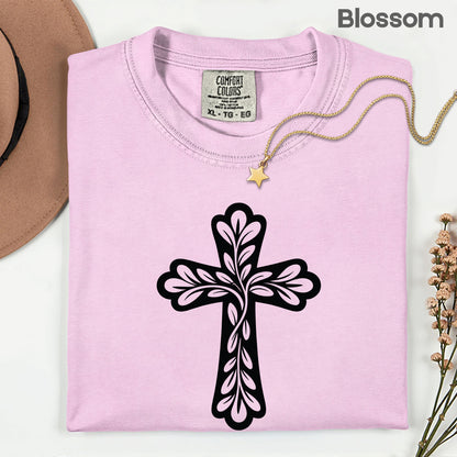 Floral Cross Comfort Colors T Shirt