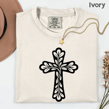 Floral Cross Comfort Colors T Shirt