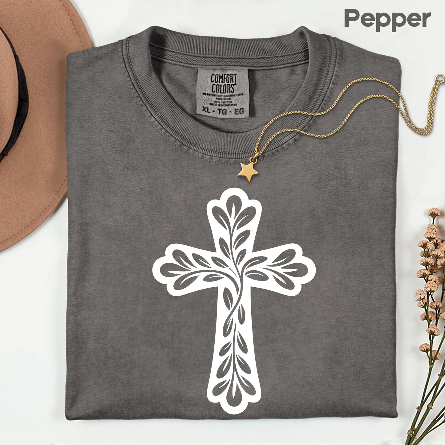 Floral Cross Comfort Colors T Shirt