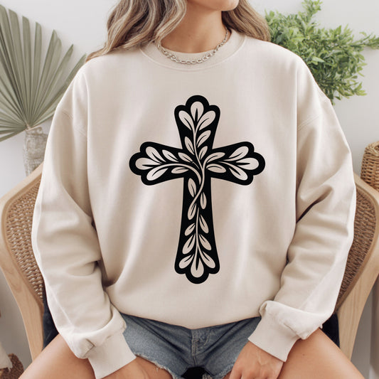 Floral Cross Comfort Colors T Shirt Christian Faith Youth Tee Religious Jesus Children Sweatshirt Easter Sunday Kids Apparel Spiritual Grace Gift