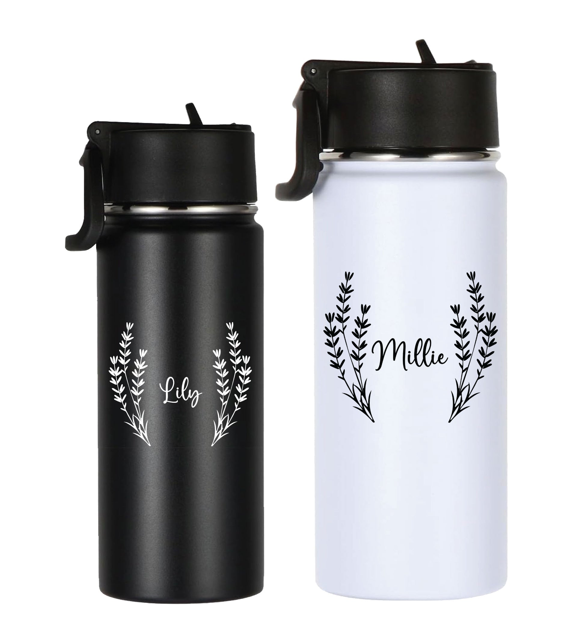 Floral Custom Name Stainless Steel Water Bottle
