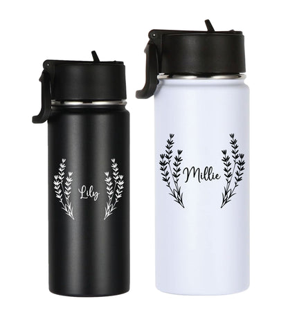 Floral Custom Name Stainless Steel Water Bottle