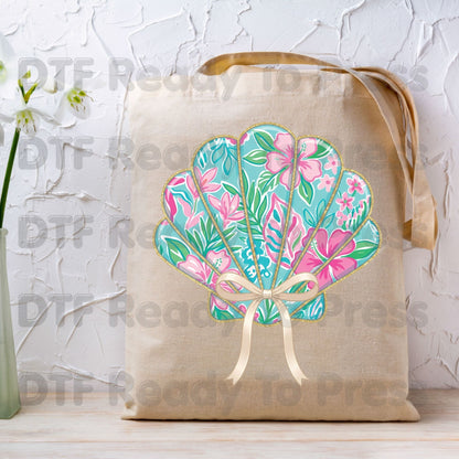 Floral Seashell Preppy Coquette Bow DTF Transfer Ready to Press Summer Beach Vacation Heat Transfer for Shirts Coastal UV Sticker Prints