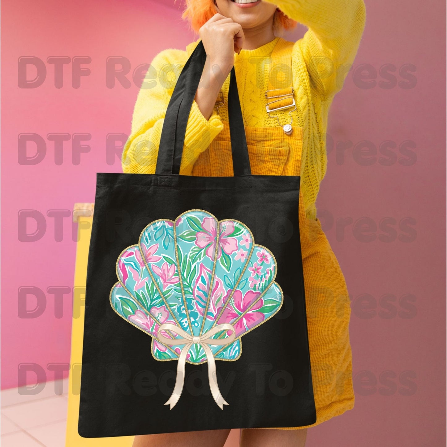 Floral Seashell Preppy Coquette Bow DTF Transfer Ready to Press Summer Beach Vacation Heat Transfer for Shirts Coastal UV Sticker Prints