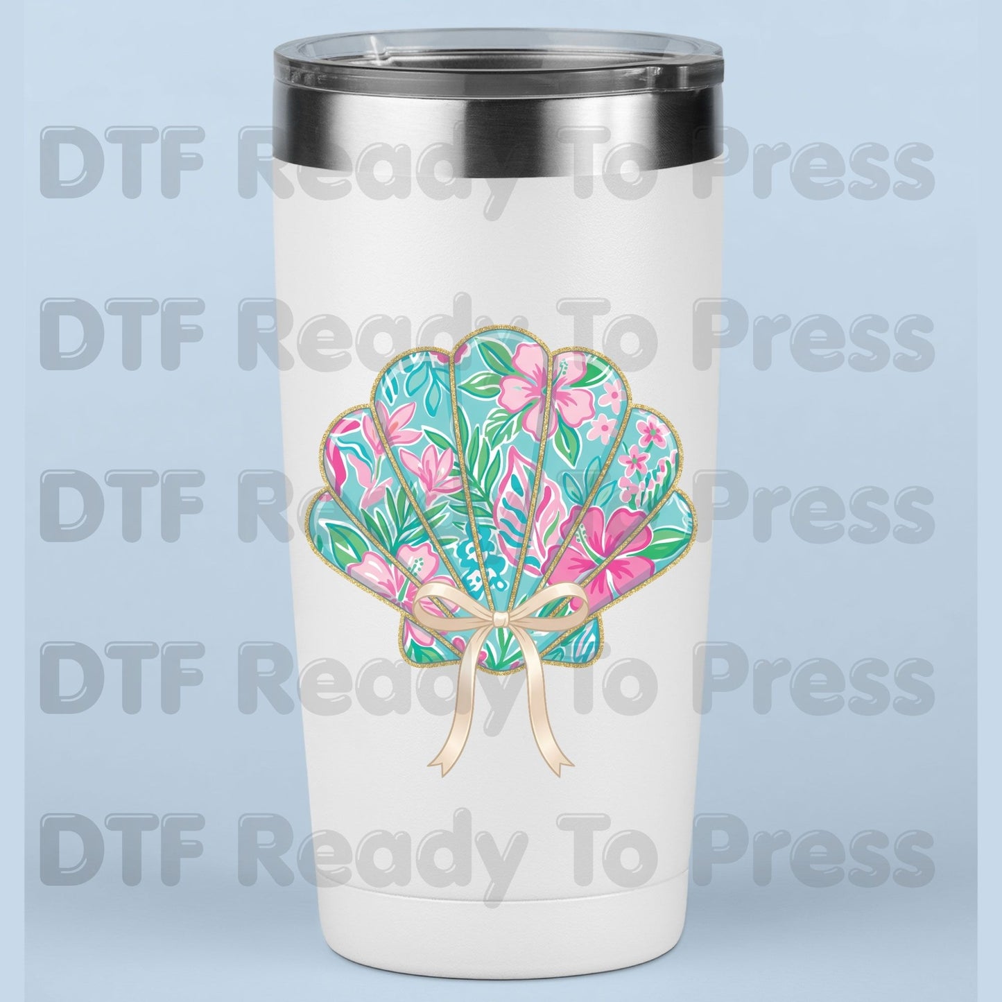 Floral Seashell Preppy Coquette Bow DTF Transfer Ready to Press Summer Beach Vacation Heat Transfer for Shirts Coastal UV Sticker Prints