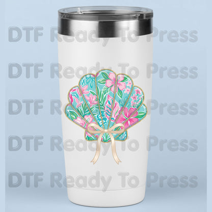 Floral Seashell Preppy Coquette Bow DTF Transfer Ready to Press Summer Beach Vacation Heat Transfer for Shirts Coastal UV Sticker Prints