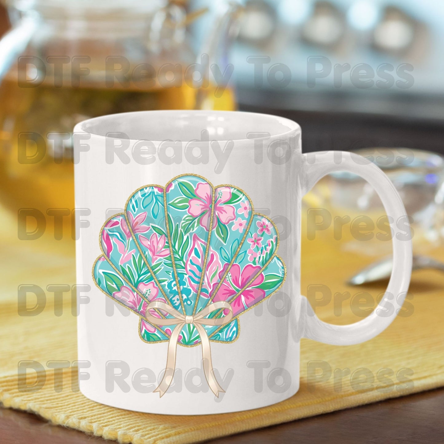 Floral Seashell Preppy Coquette Bow DTF Transfer Ready to Press Summer Beach Vacation Heat Transfer for Shirts Coastal UV Sticker Prints