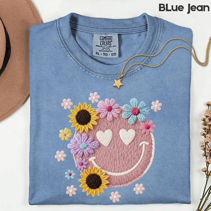 Floral Shirts Smiley Face Summer Spring Break Vacation Comfort Color T Shirts Flower Peace Women Top Tees