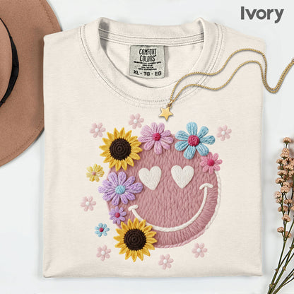 Floral Shirts Smiley Face Summer Spring Break Vacation Comfort Color T Shirts Flower Peace Women Top Tees
