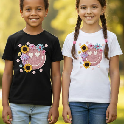 Floral Shirts Smiley Face Summer Spring Break Vacation Comfort Color T Shirts Flower Peace Women Top Tees