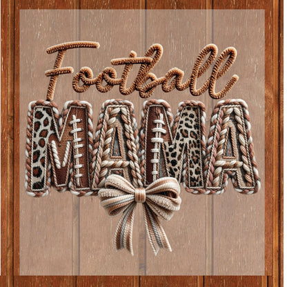 Football Mama DTF Transfer ready to Press Girly Faux Yarn Bow Soccer Heat Transfer for Shirts Sport Mama UV Sticker Prints