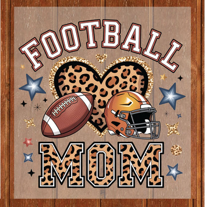 Football Mom Leopard Heart DTF Transfer ready to Press Soccer Lover Heat Transfer for Shirts Sport Mama UV Sticker Prints