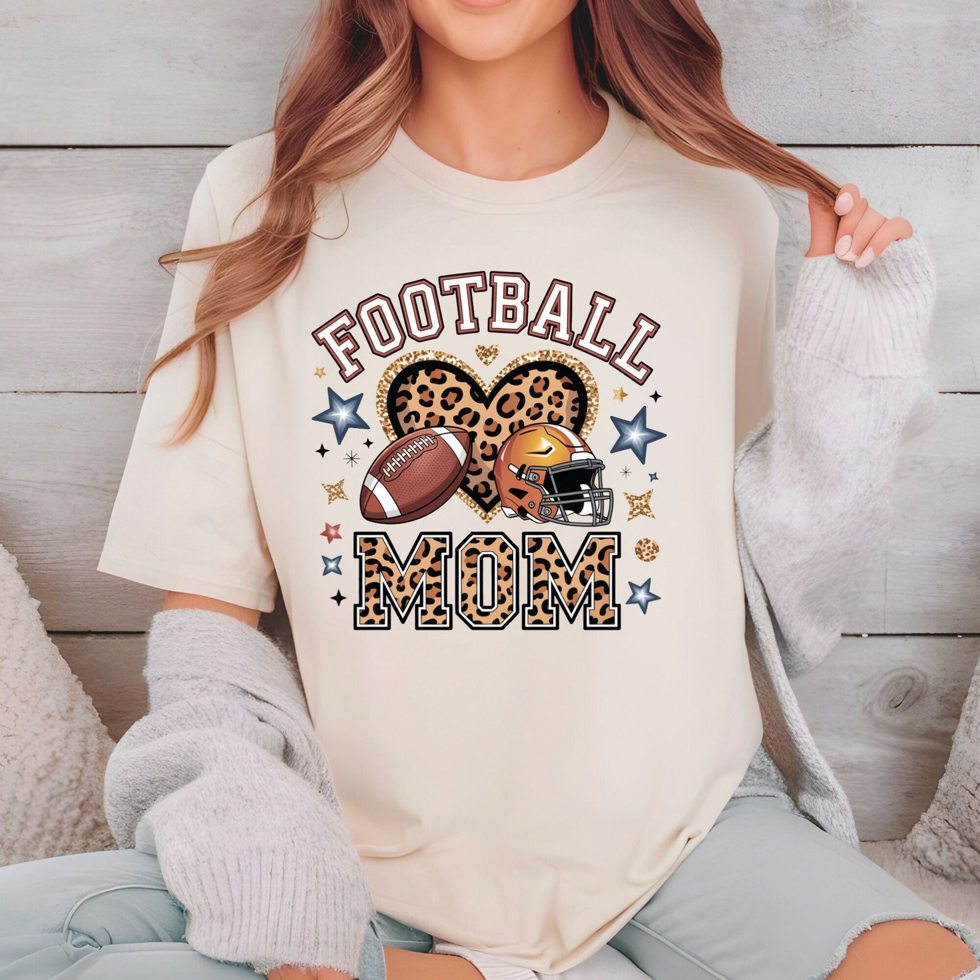 Football Mom Leopard Heart DTF Transfer ready to Press Soccer Lover Heat Transfer for Shirts Sport Mama UV Sticker Prints