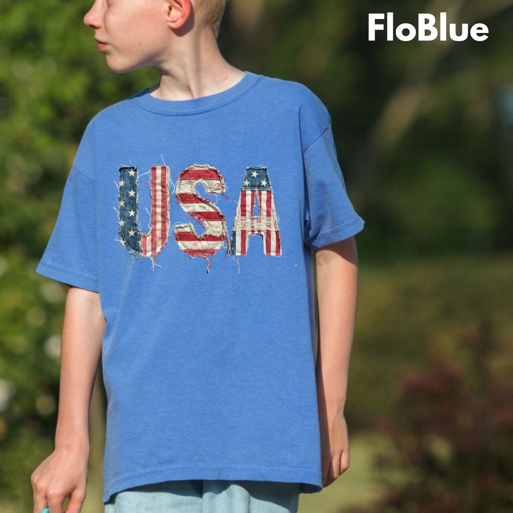 Frayed Denim USA Letters Comfort Colors T Shirts Shabby Chic Patriotic Tee Ragged American Flag Shirt 4th of July Fourth of July Gifts