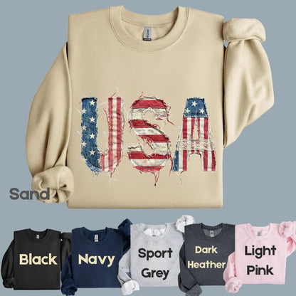 Frayed Denim USA Letters Comfort Colors T Shirts Shabby Chic Patriotic Tee Ragged American Flag Shirt 4th of July Fourth of July Gifts