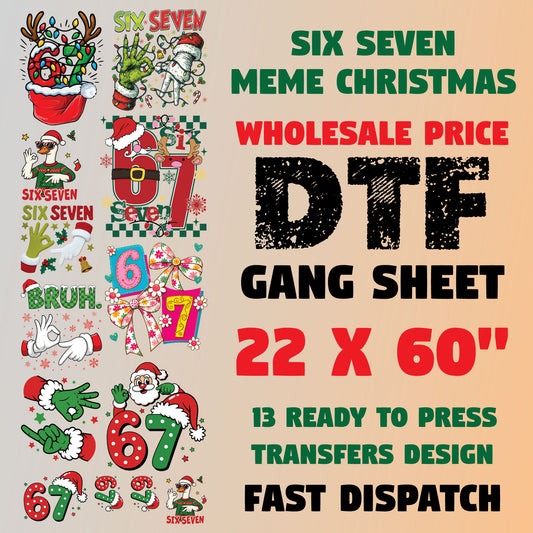 Funny Six Seven Meme Christmas Premade Gang Sheet DTF Transfer Ready to Press, Santa Says Six Seven Heat Transfer Designs, Iron on Transfer
