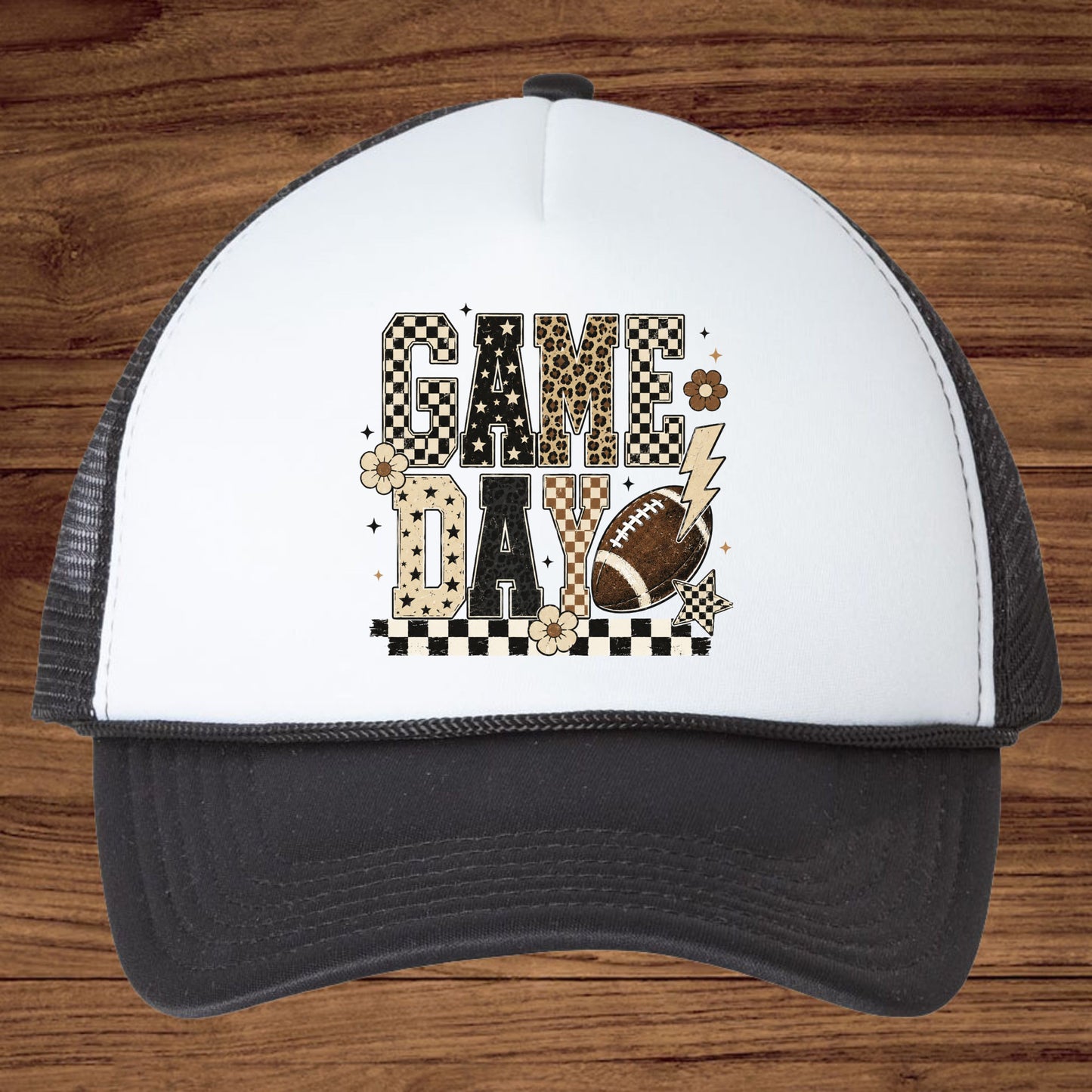 Game Day Leopard Football DTF Transfers, Checkered Lightning Bolt Retro Western Ready to Press
