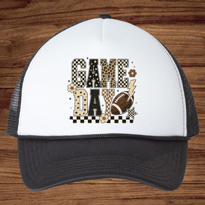 Game Day Leopard Football DTF Transfers, Checkered Lightning Bolt Retro Western Ready to Press