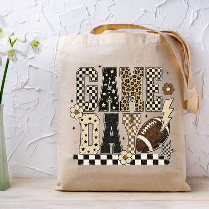 Game Day Leopard Football DTF Transfers, Checkered Lightning Bolt Retro Western Ready to Press