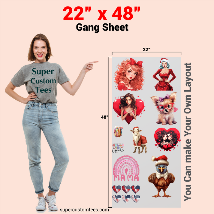 22" DTF Gang Sheet Online Builder | Custom Gang Sheets | Super Custom Tees