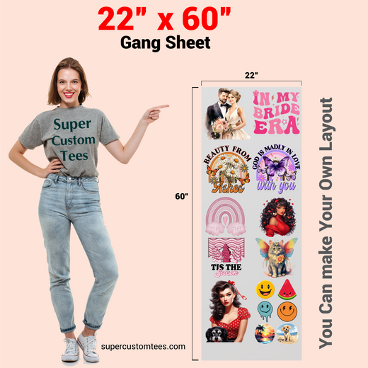 22 inch DTF gang sheet with online builder tool add custom designs arranged on a gang sheet - 22"x60"