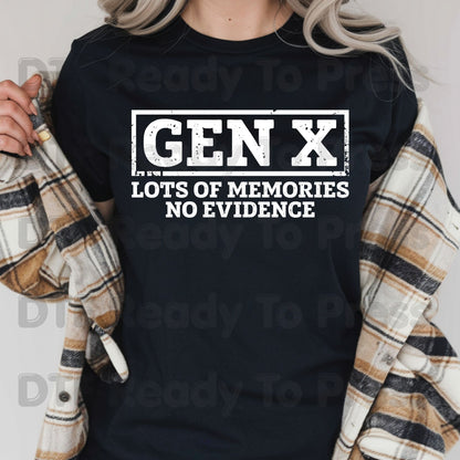 Gen X DTF Transfer Ready to Press Lots of Memories No Evidence Retro Distressed Heat Transfer For Shirts Funny Generation X UV Sticker Prints