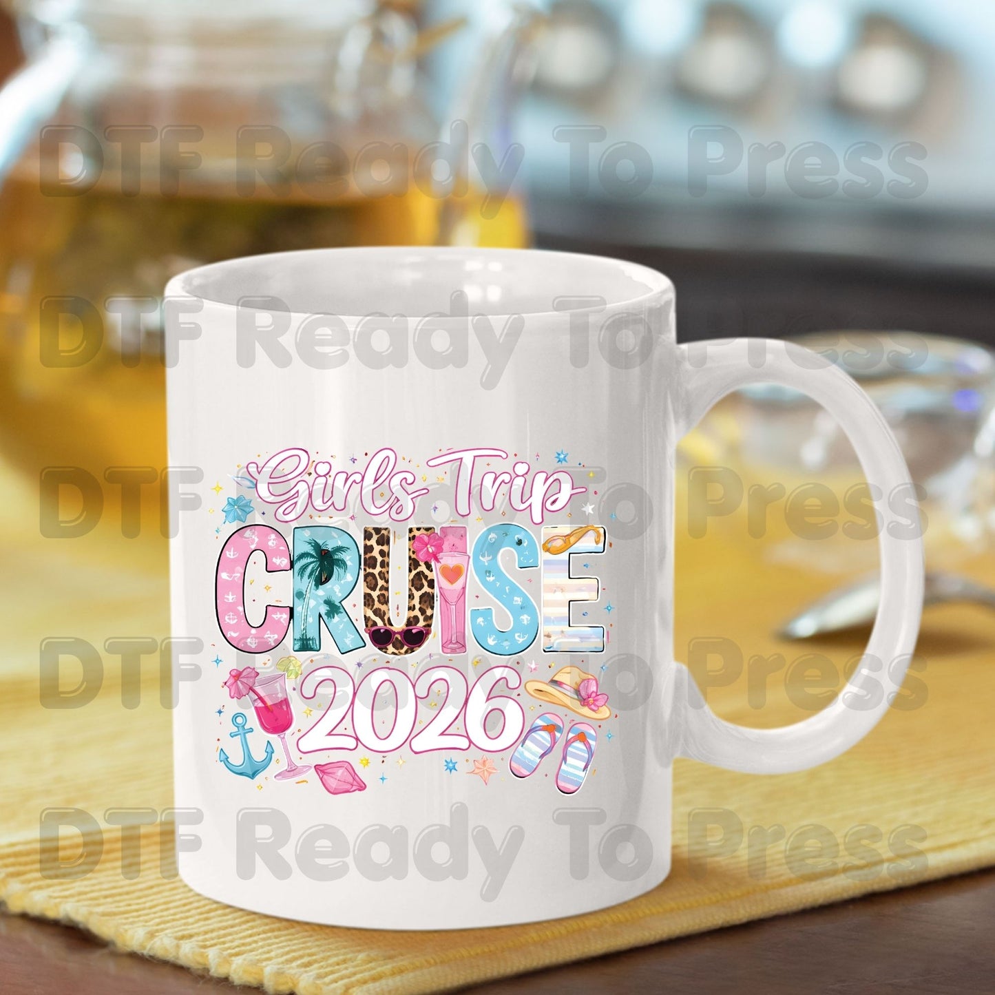Girls Trip Cruise 2026 DTF Transfer Ready to Press Summer Vacation Cocktail Heat Transfer for Shirts Weekend Getaway UV Sticker Prints