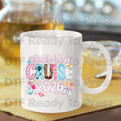 Girls Trip Cruise 2026 DTF Transfer Ready to Press Summer Vacation Cocktail Heat Transfer for Shirts Weekend Getaway UV Sticker Prints