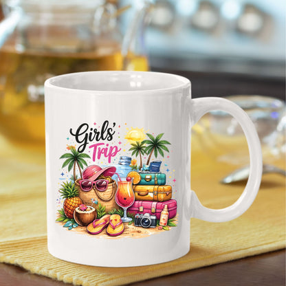 Girls Trip Retro Summer Beach DTF Transfer Ready to Press Vacation UV DTF Sticker Tropical Cocktail & Luggage Heat Transfer for Shirts