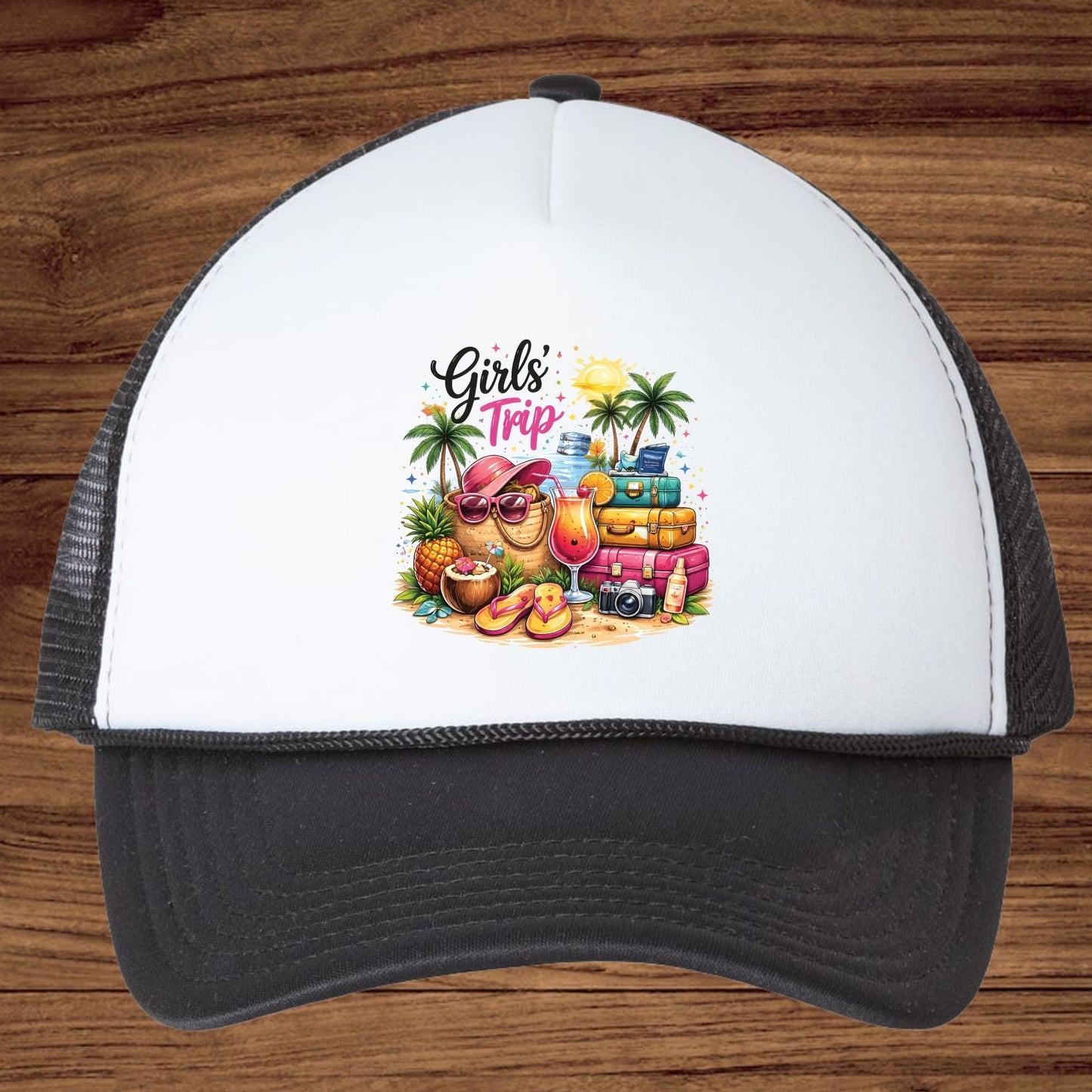 Girls Trip Retro Summer Beach DTF Transfer Ready to Press Vacation UV DTF Sticker Tropical Cocktail & Luggage Heat Transfer for Shirts