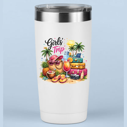 Girls Trip Retro Summer Beach DTF Transfer Ready to Press Vacation UV DTF Sticker Tropical Cocktail & Luggage Heat Transfer for Shirts