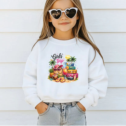 Girls Trip Retro Summer Beach DTF Transfer Ready to Press Vacation UV DTF Sticker Tropical Cocktail & Luggage Heat Transfer for Shirts