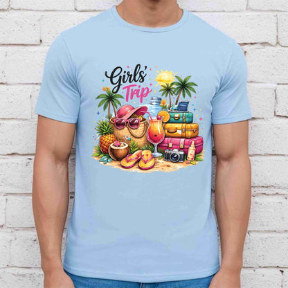 Girls Trip Retro Summer Beach DTF Transfer Ready to Press Vacation UV DTF Sticker Tropical Cocktail & Luggage Heat Transfer for Shirts