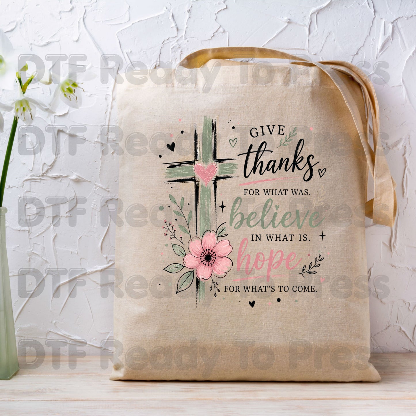 Give Thanks Believe Hope Christian Cross DTF Transfer Ready to Press Faith Quote UV DTF Sticker Spiritual Floral Heart Heat Transfer for Shirts
