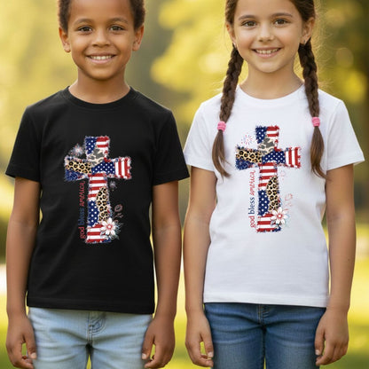 God Bless America Comfort Colors T Shirts Coppy Cross Patriotic Tee Christian Leopard Flag Shirt 4th of July Flower Fourth of July Gifts