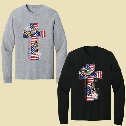 God Bless America Comfort Colors T Shirts Coppy Cross Patriotic Tee Christian Leopard Flag Shirt 4th of July Flower Fourth of July Gifts
