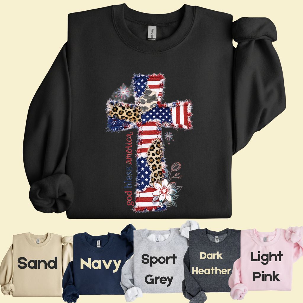 God Bless America Comfort Colors T Shirts Coppy Cross Patriotic Tee Christian Leopard Flag Shirt 4th of July Flower Fourth of July Gifts