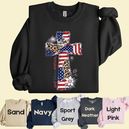 God Bless America Comfort Colors T Shirts Coppy Cross Patriotic Tee Christian Leopard Flag Shirt 4th of July Flower Fourth of July Gifts