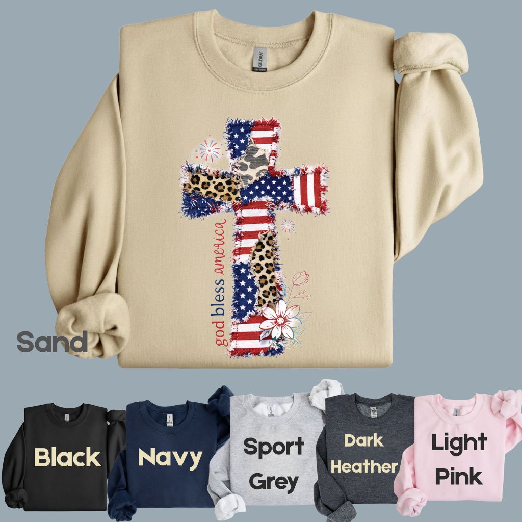 God Bless America Comfort Colors T Shirts Coppy Cross Patriotic Tee Christian Leopard Flag Shirt 4th of July Flower Fourth of July Gifts