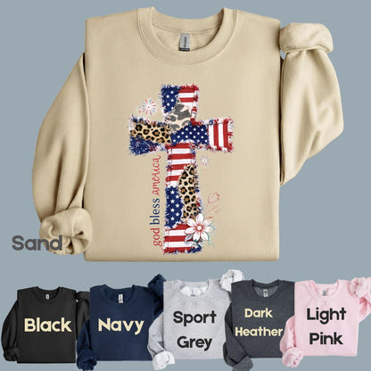 God Bless America Comfort Colors T Shirts Coppy Cross Patriotic Tee Christian Leopard Flag Shirt 4th of July Flower Fourth of July Gifts