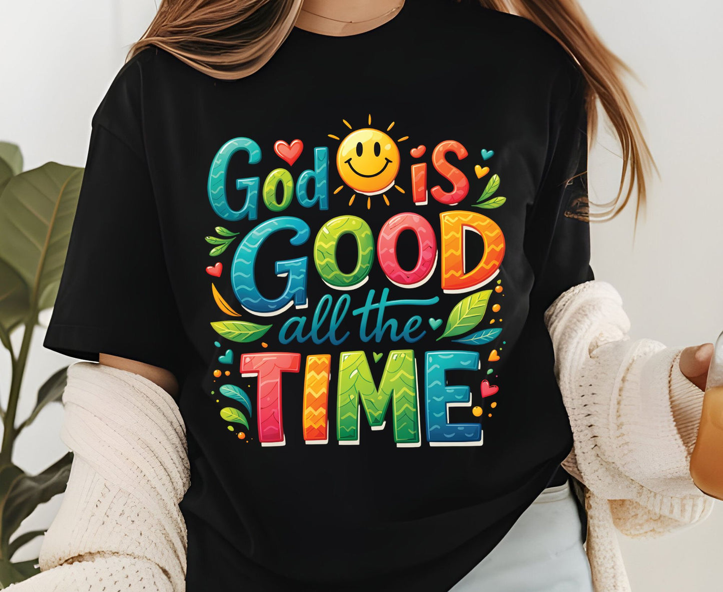 God Is Good All The Time T Shirt Colorful Christian Tee Religious Faith Shirt Positive Sun Top Adult Youth Toddler Baby Church Outfit