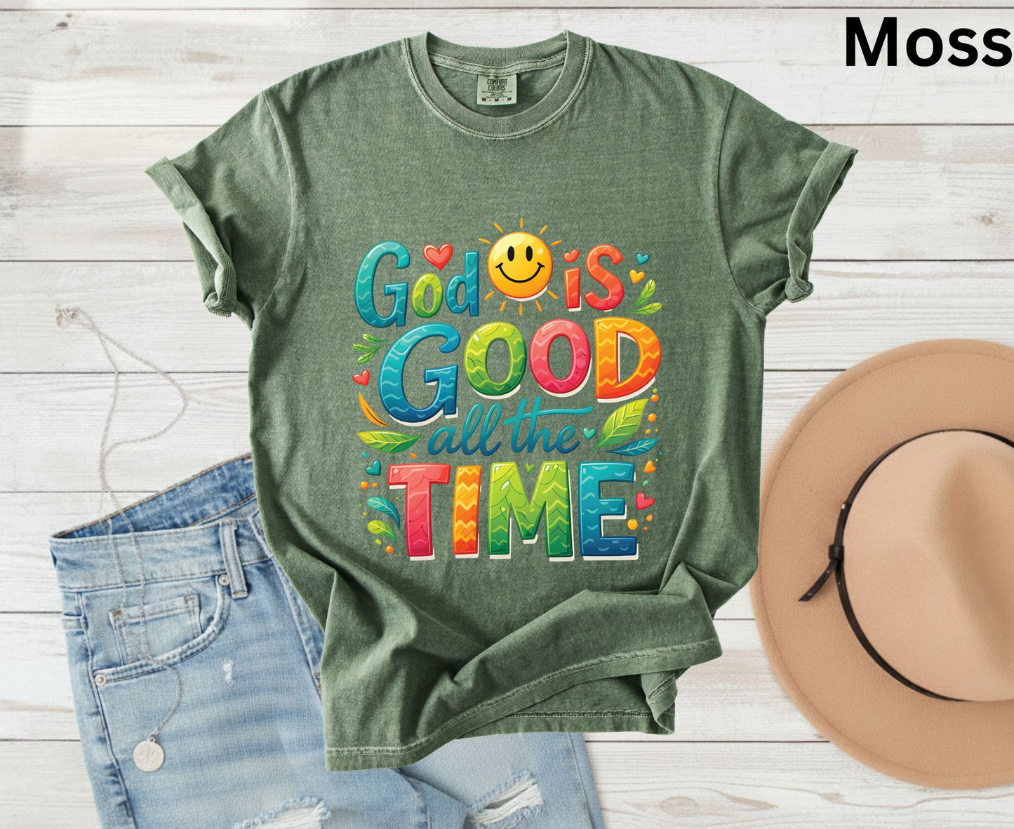 God Is Good All The Time T Shirt Colorful Christian Tee Religious Faith Shirt Positive Sun Top Adult Youth Toddler Baby Church Outfit