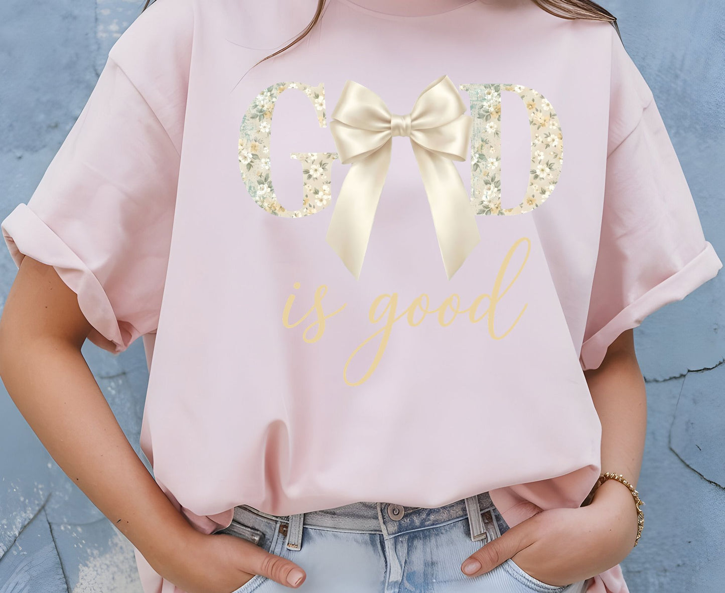 God Is Good T Shirt Christian Coquette Tee Floral Bow Faith Shirt Adult Youth Toddler Baby Religious Gift Aesthetic Christian Women Shirt