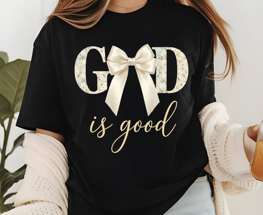 God Is Good T Shirt Christian Coquette Tee Floral Bow Faith Shirt Adult Youth Toddler Baby Religious Gift Aesthetic Christian Women Shirt