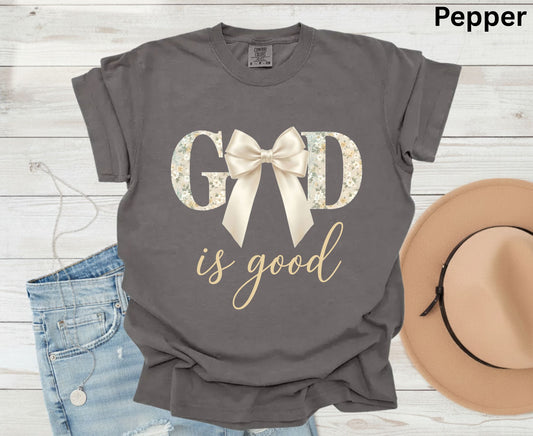 God Is Good T Shirt Christian Coquette Tee Floral Bow Faith Shirt Adult Youth Toddler Baby Religious Gift Aesthetic Christian Women Shirt