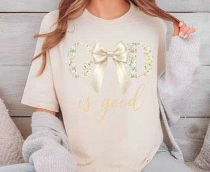 God Is Good T Shirt Christian Coquette Tee Floral Bow Faith Shirt Adult Youth Toddler Baby Religious Gift Aesthetic Christian Women Shirt