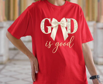 God Is Good T Shirt Christian Coquette Tee Floral Bow Faith Shirt Adult Youth Toddler Baby Religious Gift Aesthetic Christian Women Shirt